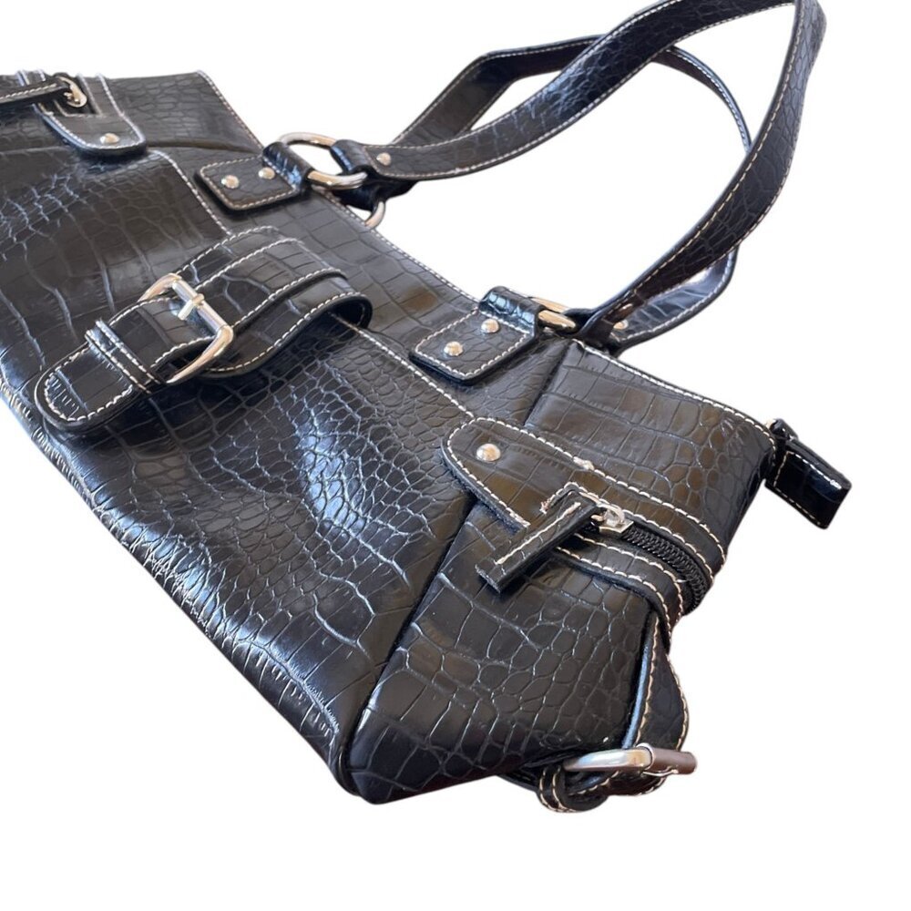 Y2K Vegan Leather Croc Embossed Rectangle Shoulder Bag 2000's Vintage - Picture 12 of 13